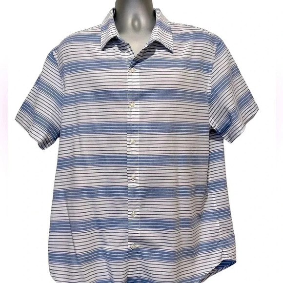 Bonobos Riviera Striped Short Sleeve Button Down Blue White Mens Slim XXL - Picture 2 of 10